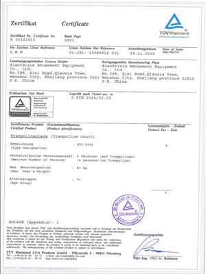 TUV EUROPEAN STANARD CERTIFICATE